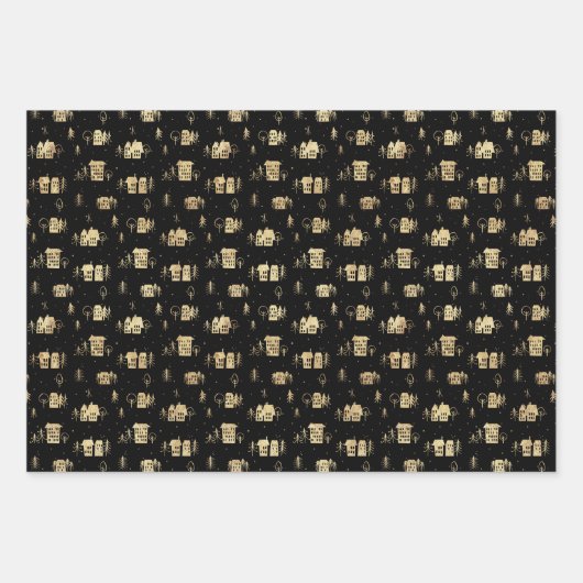 Black Gold Urban Trees Snow Inpakpapier Vel (Voorkant 2)