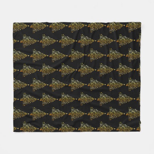Black & Gold vakantiebomen Fleece Deken (Voorkant (Horizontaal))
