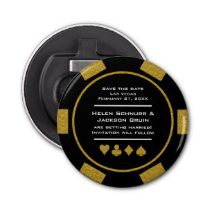 Black Gold Vegas Casino Poker Chip Bewaar de datum Button Flesopener