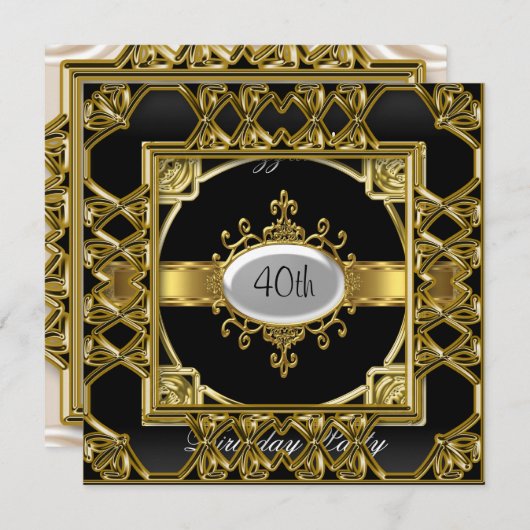 Black Gold verjaardagsfeestje uitnodiging Black Go (Voorkant / Achterkant)