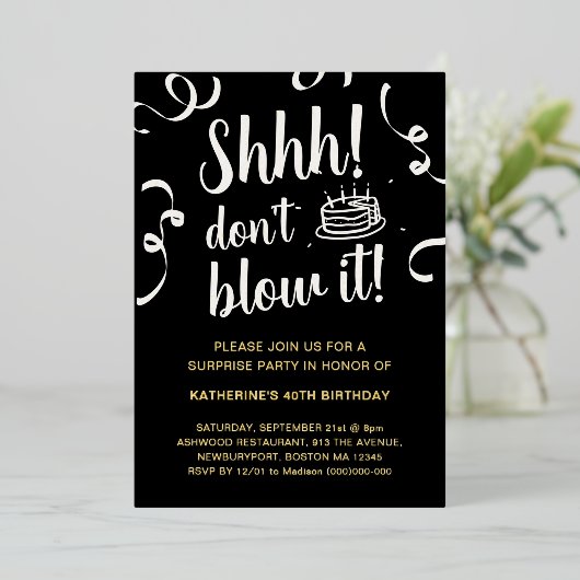 Black & Gold Verrassingsverjaardag | Verpest het n Folie Uitnodiging (Staand Voorkant)