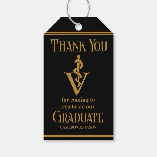 Black Gold Veterinaire School Afstudeerfeest Cadeaulabel (Voorkant)
