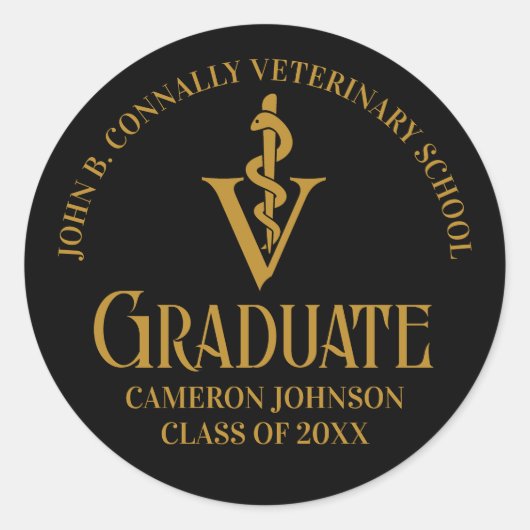Black Gold Veterinaire School Afstudeerfeest Ronde Sticker (Voorkant)