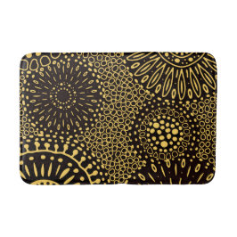 Black Gold Vintage Ethnic Floral Pattern Bath Mat