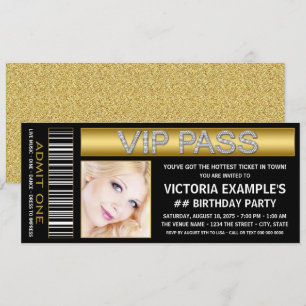 Black Gold VIP Pass Ticket Birthday Party Kaart