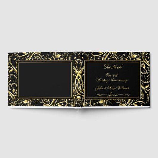 Black Gold Vlourish 50th Wedding Jubileum Gastenboek (Volledig)