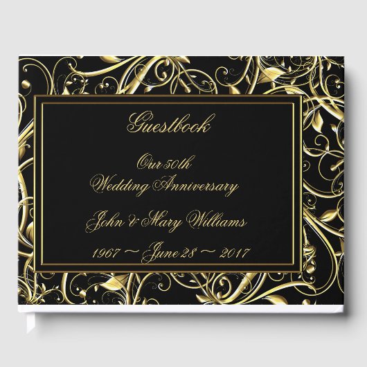Black Gold Vlourish 50th Wedding Jubileum Gastenboek (Voorkant)