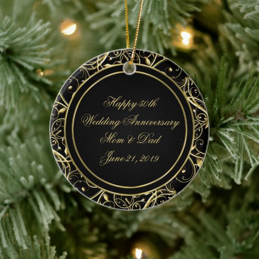 Black Gold Vlourish 50th Wedding Jubileum Keramisch Ornament (Boom)
