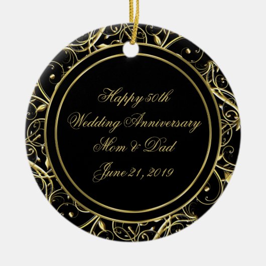 Black Gold Vlourish 50th Wedding Jubileum Keramisch Ornament (Voorkant)