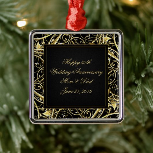 Black Gold Vlourish 50th Wedding Jubileum Metalen Ornament (Boom)