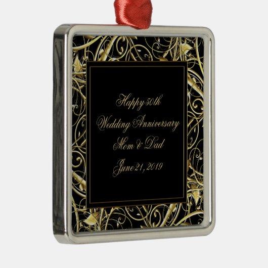 Black Gold Vlourish 50th Wedding Jubileum Metalen Ornament (Rechts)