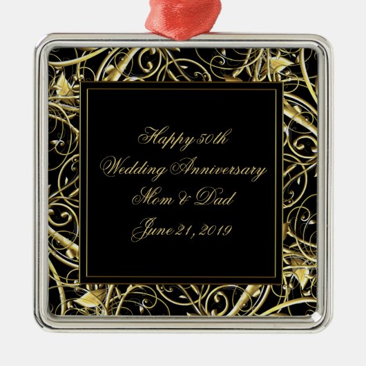 Black Gold Vlourish 50th Wedding Jubileum Metalen Ornament (Voorkant)