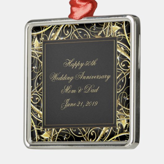 Black Gold Vlourish 50th Wedding Jubileum Metalen Ornament (Links)