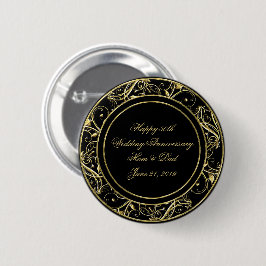 Black Gold Vlourish 50th Wedding Jubileum Ronde Button 5,7 Cm
