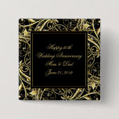 Black Gold Vlourish 50th Wedding Jubileum Vierkante Button 5,1 Cm (Voorkant)
