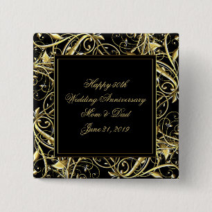 Black Gold Vlourish 50th Wedding Jubileum Vierkante Button 5,1 Cm