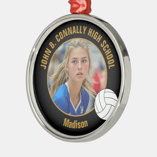 Black Gold Volleyball Player Photo Christmas Metalen Ornament (Links)