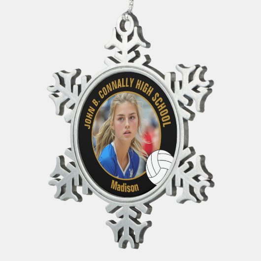 Black Gold Volleyball Player Photo High School Tin Sneeuwvlok Ornament (Rechts)