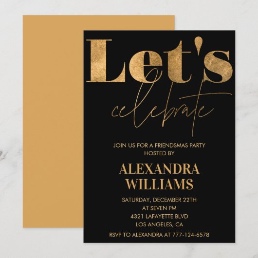 Black Gold Vriendschappelijke uitnodigingen Let's  (Voorkant / Achterkant)