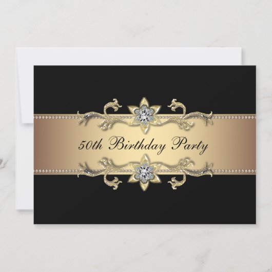 Black Gold Vrouwen 50ste verjaardag Uitnodiging (Voorkant)
