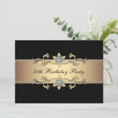 Black Gold Vrouwen 50ste verjaardag Uitnodiging (Staand voorkant)