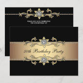 Black Gold Vrouwen 50ste verjaardag Uitnodiging (Voorkant / Achterkant)