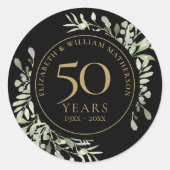 Black Gold Waterverf Greenery 50e Jubileum Ronde Sticker (Voorkant)