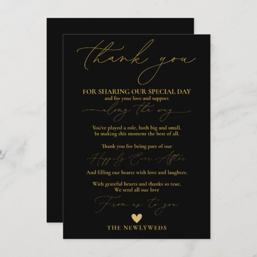 Black Gold Wedding Bedankt Plaats Instelling Menu (Voorkant / Achterkant)
