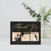Black Gold Wedding Bedankt Script Foto Briefkaart (Staand voorkant)