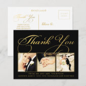 Black Gold Wedding Bedankt Script Foto Briefkaart (Voorkant / Achterkant)