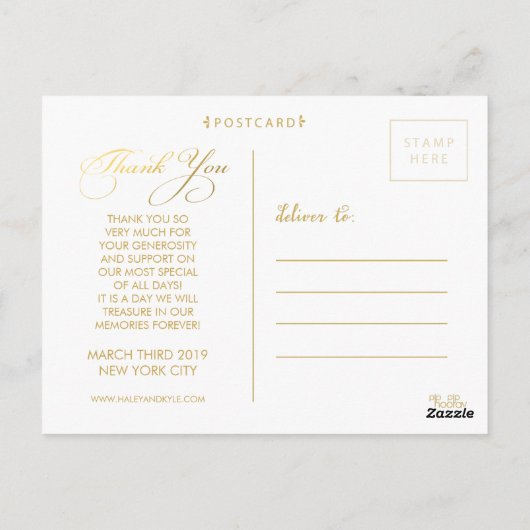 Black Gold Wedding Bedankt Script Foto Briefkaart (Achterkant)