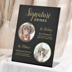 Black Gold Wedding Custom Pet Dog Signature Drinke Reclamebord Met Voetstuk