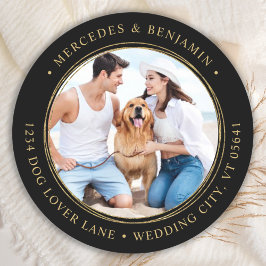 Black Gold Wedding Custom Photo Return-adres Ronde Sticker