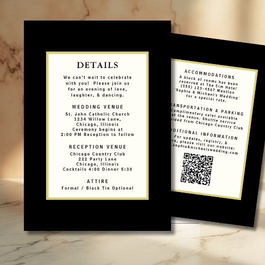 Black Gold Wedding Detail Sjabloon QR-code Kaart