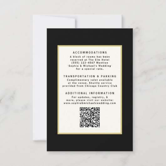 Black Gold Wedding Detail Sjabloon QR-code Kaart (Achterkant)