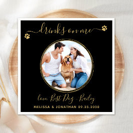 Black Gold Wedding Drinken op me Pet Dog Foto Servet