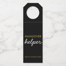 Black Gold Wedding Hangover Helper Label w Hashtag
