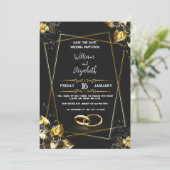 Black & Gold Wedding Invitation Card Kaart (Staand voorkant)
