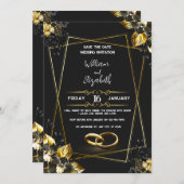 Black & Gold Wedding Invitation Card Kaart (Voorkant / Achterkant)