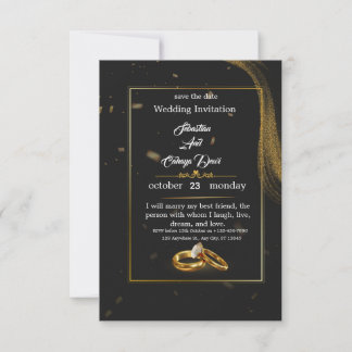 	Black Gold Wedding Invitation Kaart