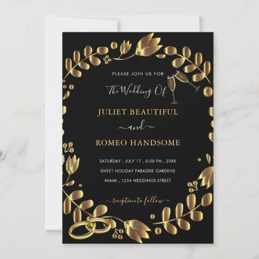 Black Gold Wedding Invitation Sjabloon (Voorkant)