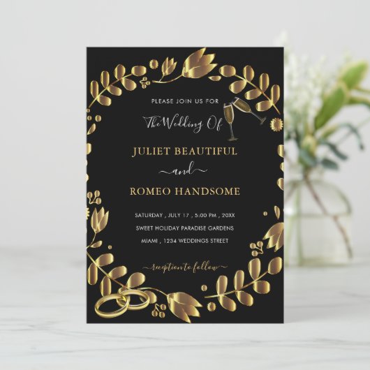 Black Gold Wedding Invitation Sjabloon (Staand voorkant)