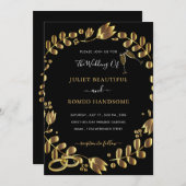 Black Gold Wedding Invitation Sjabloon (Voorkant / Achterkant)