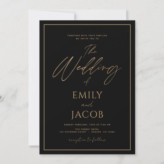 Black Gold Wedding Modern Typografie Kaart (Voorkant)