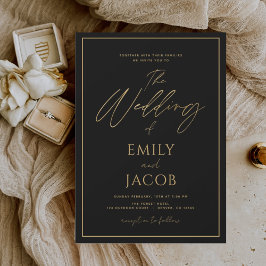 Black Gold Wedding Modern Typografie Kaart