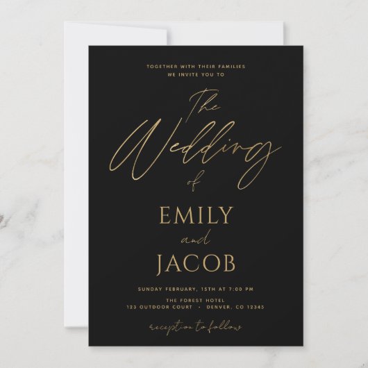 Black Gold Wedding Modern Typography Script Kaart (Voorkant)