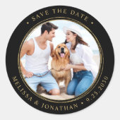 Black Gold Wedding Personaliseer Foto opslaan Datu Ronde Sticker (Voorkant)