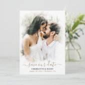 Black Gold Wedding Photo Save Our Date Kaart (Staand voorkant)