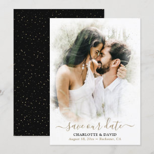 Black Gold Wedding Photo Save Our Date Kaart