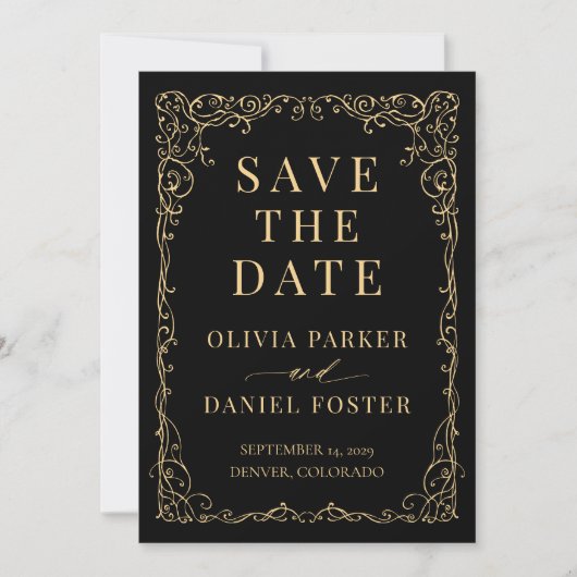 Black Gold Wedding Save the Date (Voorkant)